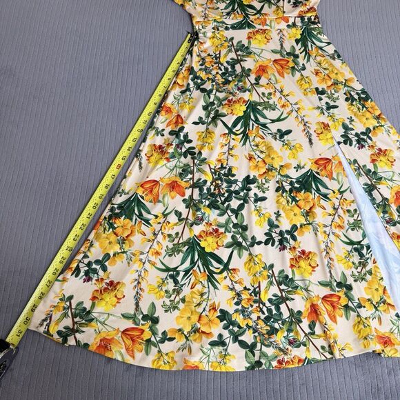 Alexia Admor Lane Boatneck Midi Dress Size XS Yellow Floral Side Slit - Picture 6 of 10